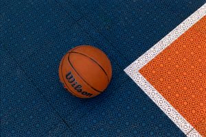 Basketball court lines vibes orange blue geometry